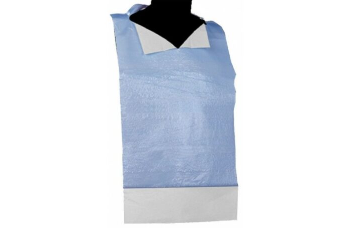 Bavoirs bleu 70cm avec poche de recueil de 10cm / sachet de 100 – Image 2