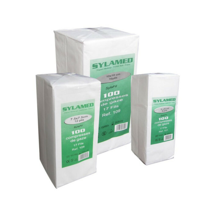 Compresses de gaze non stériles SYLAMED 17 fils 8 plis 5cmx5cm ou 7.5cmx7.5cm ou 10cmx10cm / sachet de 100 – Image 2