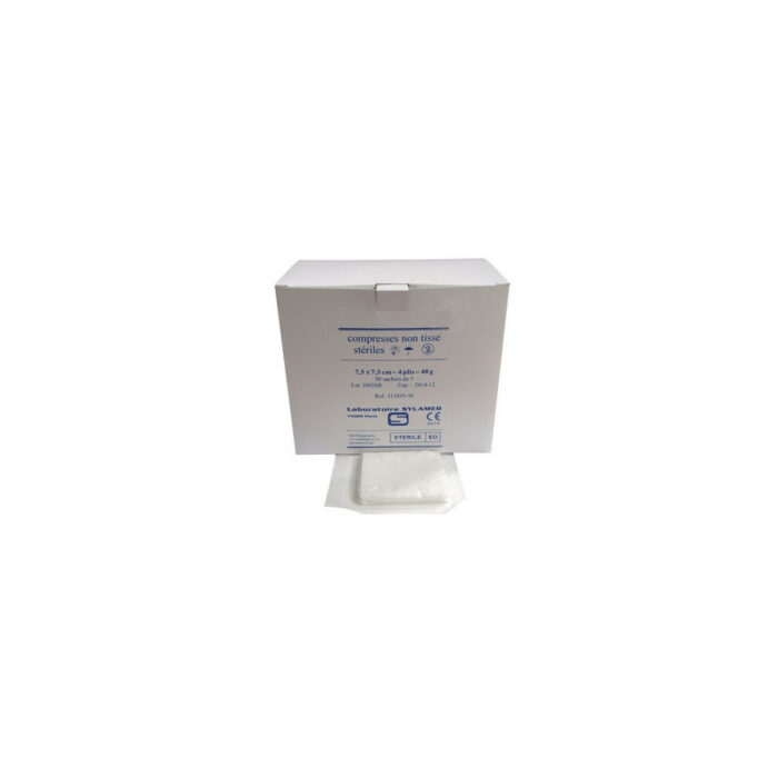 Compresses non tissé stériles SYLAMED 4plis 40 grammes m² 5cmx5cm ou 7.5cm×7.5cm ou 10x10cm / boite de 50 sachets de 5 compresses – Image 2