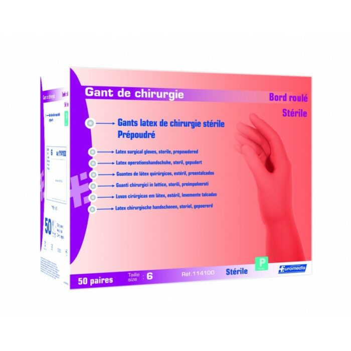 Gants chirurgicaux EUROMEDIS latex stériles poudrés manchette 300mm/ boite de 50 paires – Image 2