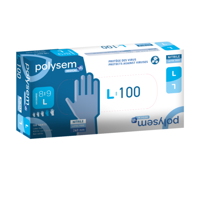 Gants d'examen POLYSEM nitrile bleu non stériles non poudrés / boite de 100 – Image 2