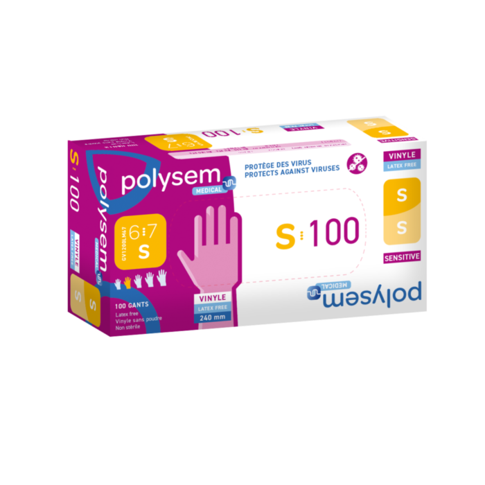 Gants d'examen POLYSEM vinyle non stériles non poudrés / boite de 100 – Image 2