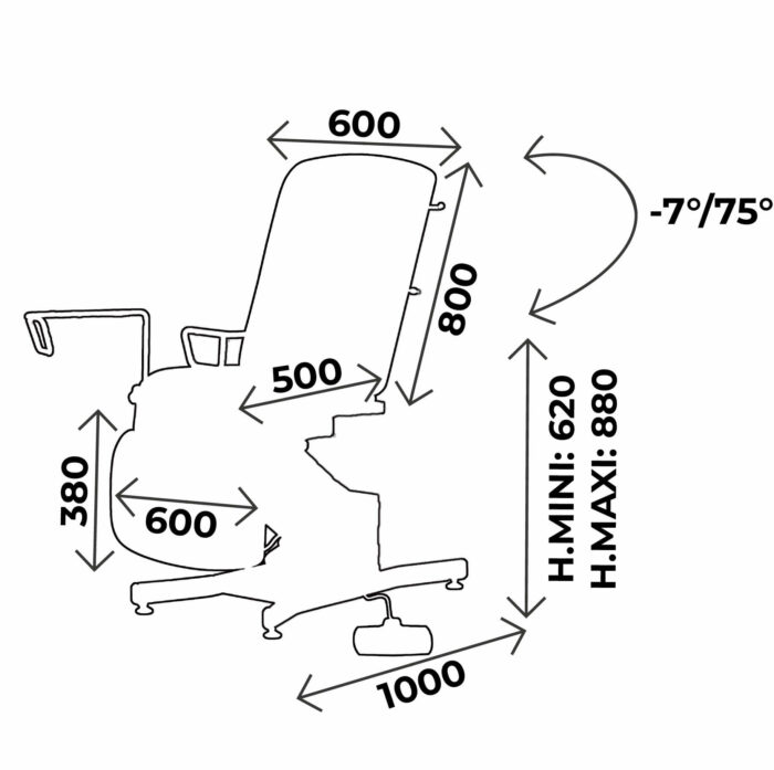 Fauteuil d’examen électrique gynécologique CARINA 725 sellerie classique, urban ou ecomax / 3 plans largeur 60 cm – Image 2