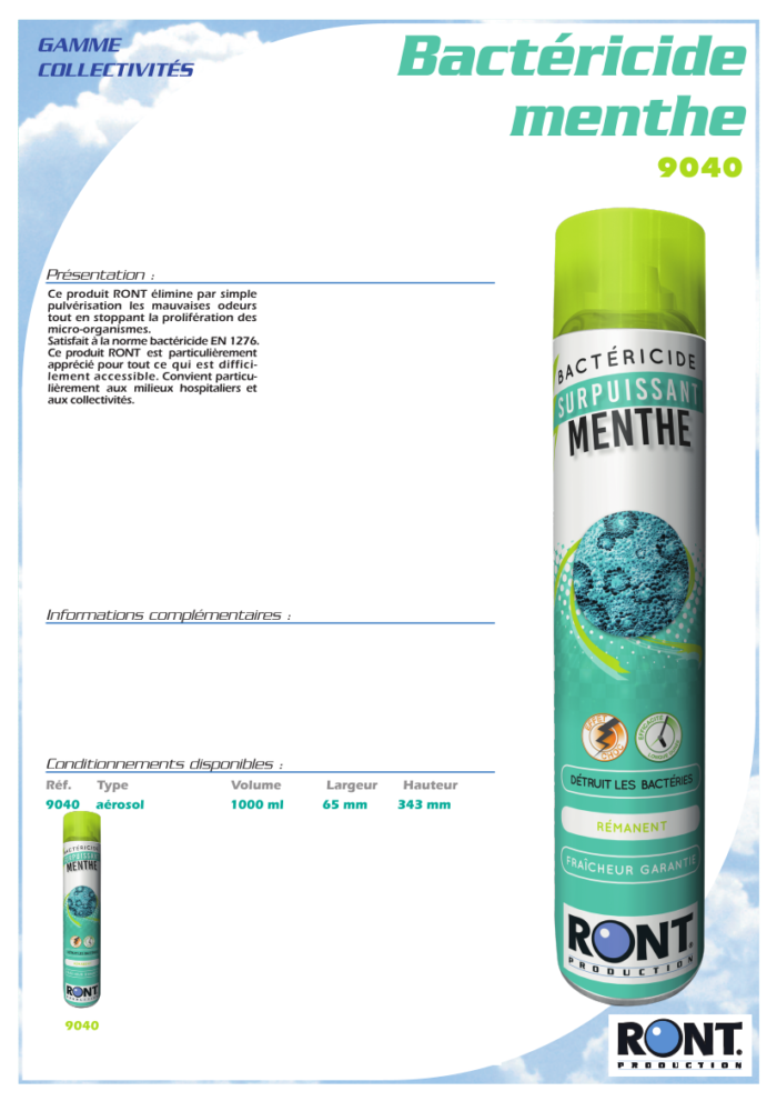 Désinfectant bactéricide RONT surpuissant menthe / 750 ml – Image 2