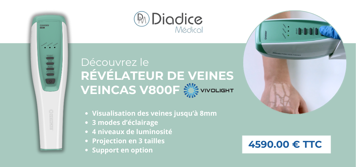 Le révélateur de veines V800F intègre une technologie conçue pour une visualisation précise des veines jusqu’à 8 mm de profondeur.